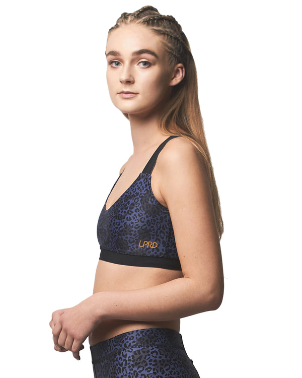 Sports bralette - Blue and black leopard print - Comfortable and chic bra  top - For workouts like fitness, pilates, spinning, yoga and the gym - LPRD