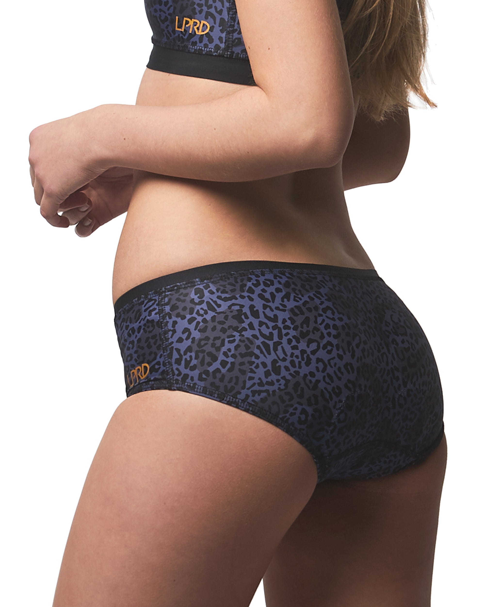 Padded cycling underwear for women - Black and blue leopard print