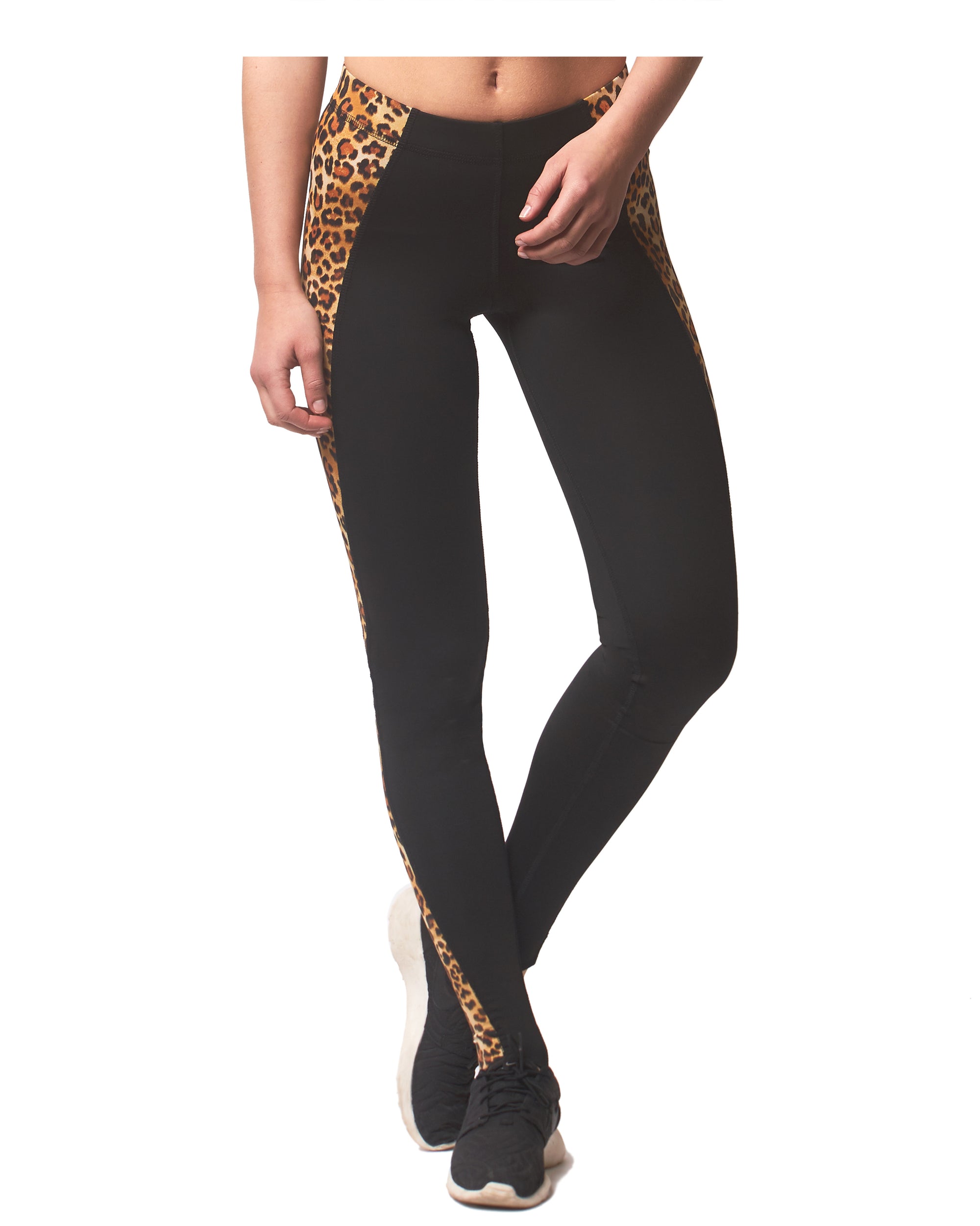 Workout leggings - Black and leopard print - Shaping performance tights for  yoga, running, cycling and the gym - Fashionable and stylish - By LPRD