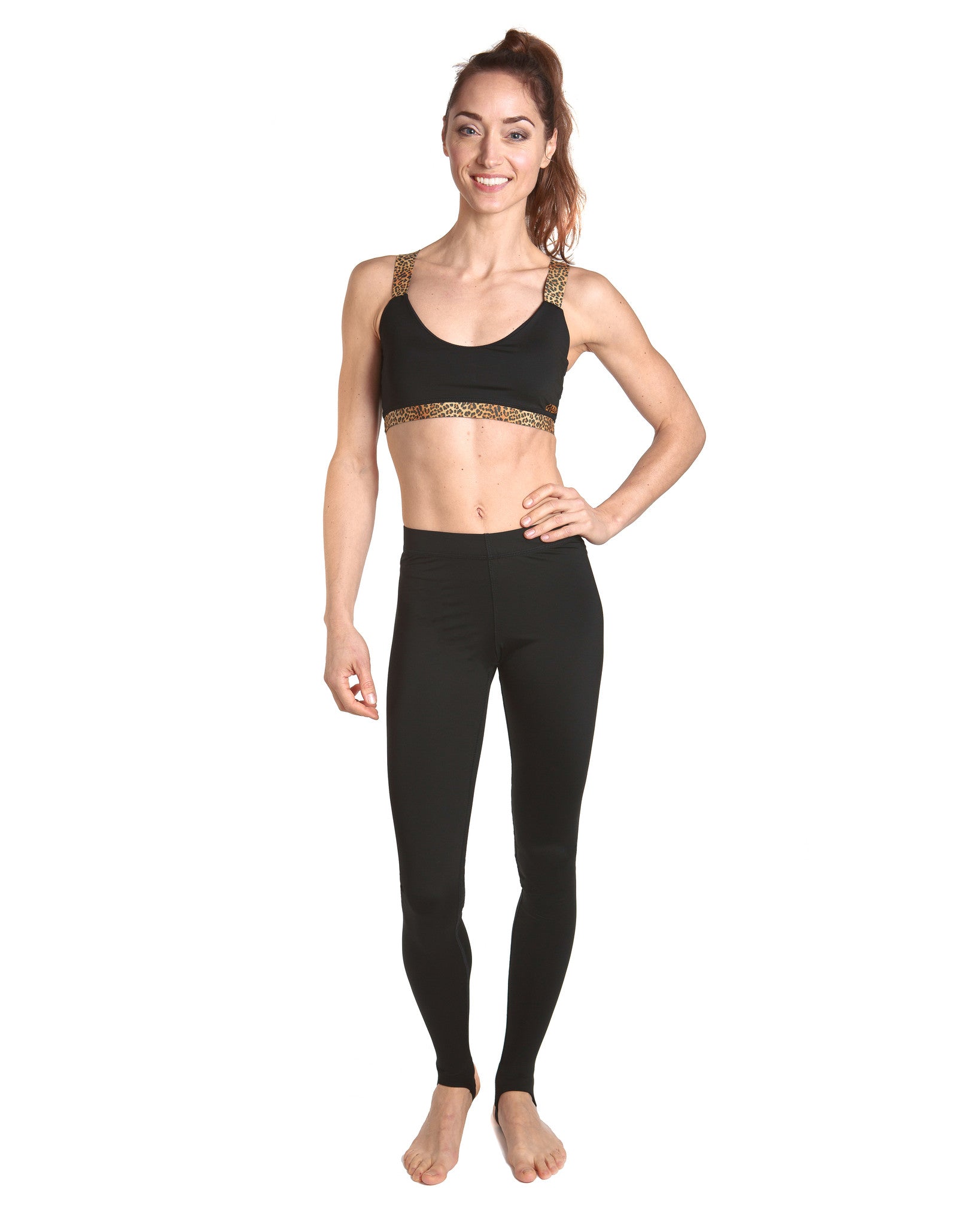 Leggings - Black with leopard print trims - Designed for cycling, running,  yoga and gym - Quality Italian sculpting fabric - Designed by LPRD