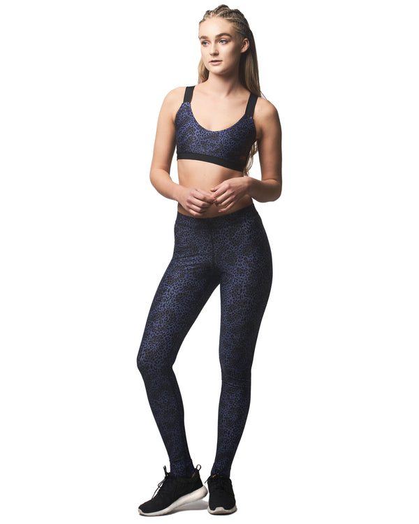 Activewear leggings - Subtle navy blue leopard print and black ...