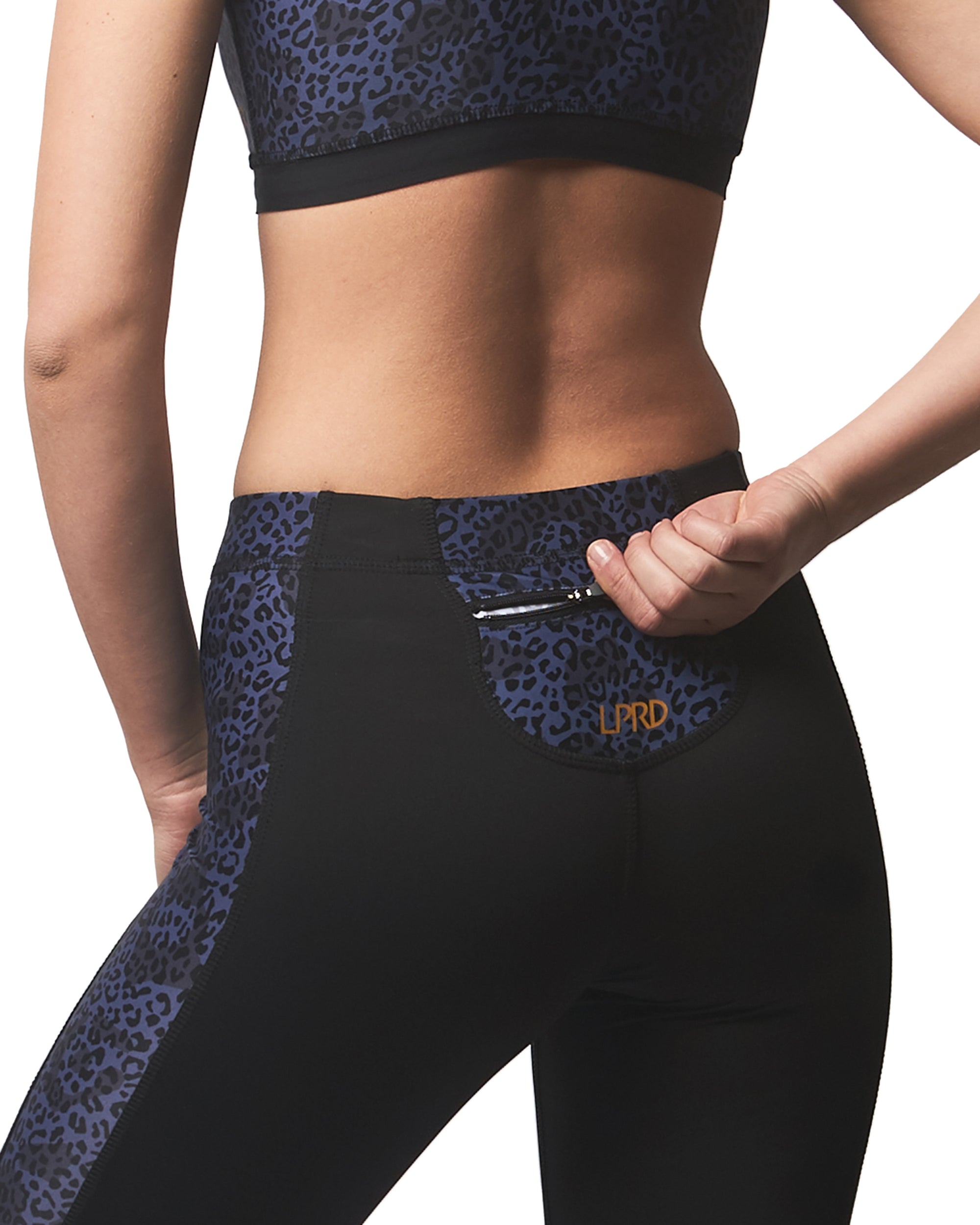 Workout leggings - Black and subtle navy blue leopard print - Fashionable  performance sports leggings for running, jogging, yoga, pilates and gym -  LPRD