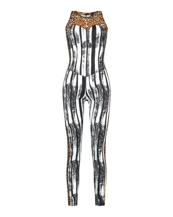 Sporty catsuit for ladies - Black and White print - Tight fitted ...